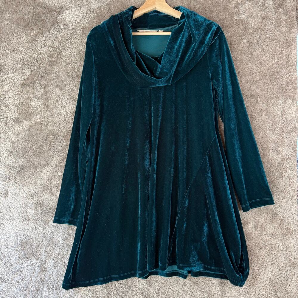 Soft Surroundings Velvet Asymmetrical Hem Cowl Neck Tunic Teal Green M Medium